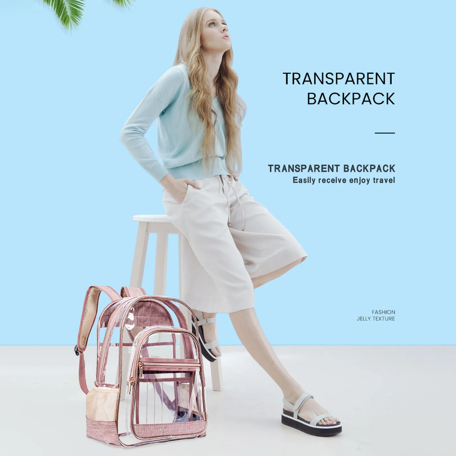 PVC Transparent Backpack Bag Fashion Waterproof Student School Bags Jelly Travel Beach Swimming Kit Bag For Men Women Rucksack