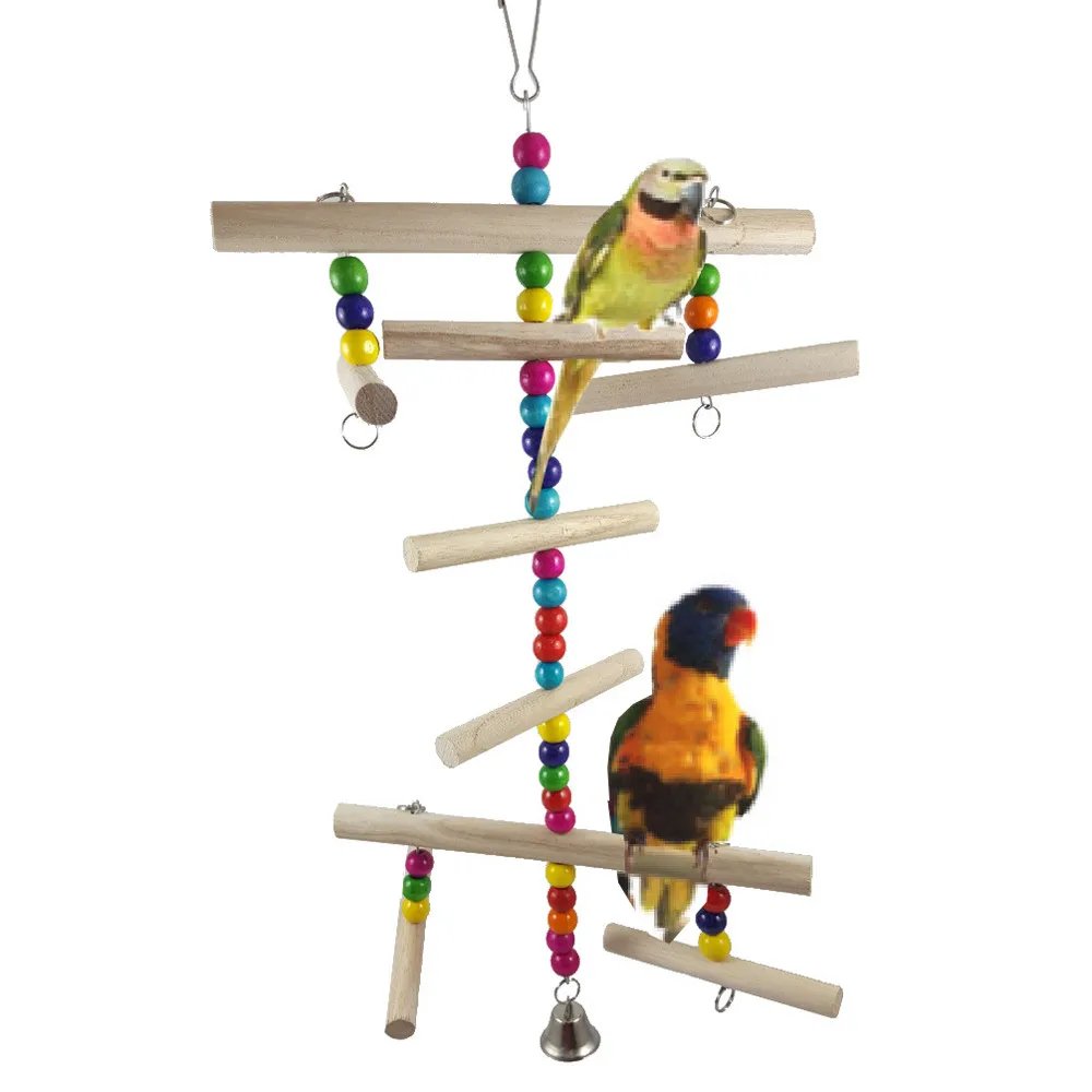 Fashion Wood Bird Toys Parrot Stand Bird Standing Toy With Bell Play