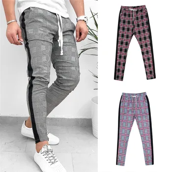 

2020 Men Casual Pants Gym Plaid Summer New Tracksuit Trousers Bottoms Skinny Joggers Sweatpants Men Gym Plaid Men Sports Pants