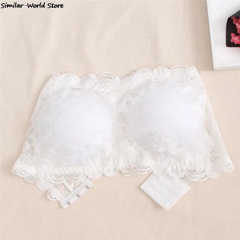 Women's Lace Floral Bra Bustier Back Closure Bandeau Crop Top Padded Bra Bralette Strapless Tube Top Lingerie