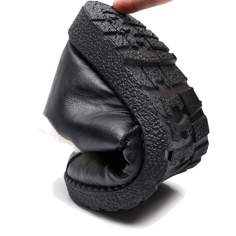 Retro watreproof leather slippers female house shoes women winter outside slippers plush shoes warm home slippers for woman