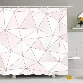 

Shower Curtain Set with Hooks 72x78 Edge Rose Element Low Festive Polygonal Pattern Chic Triangle Textures Wrapping Tile Copper