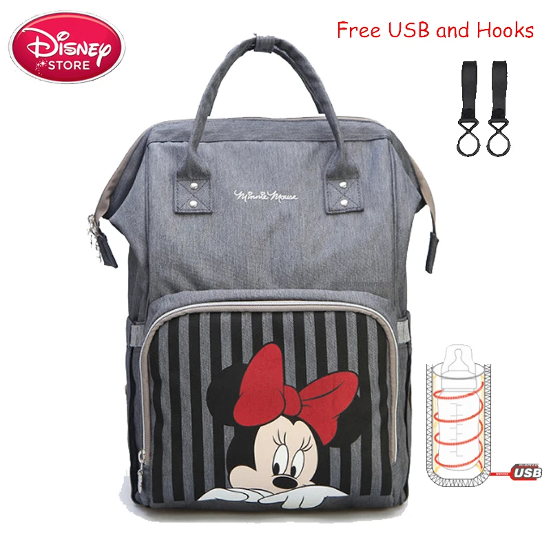 Сумка для подгузников с Микки Маусом, рюкзак для мам, сумка для подгузников для мам, детские дорожные сумки для мам, изолирующая USB бутылочка для кормления - Цвет: minnie