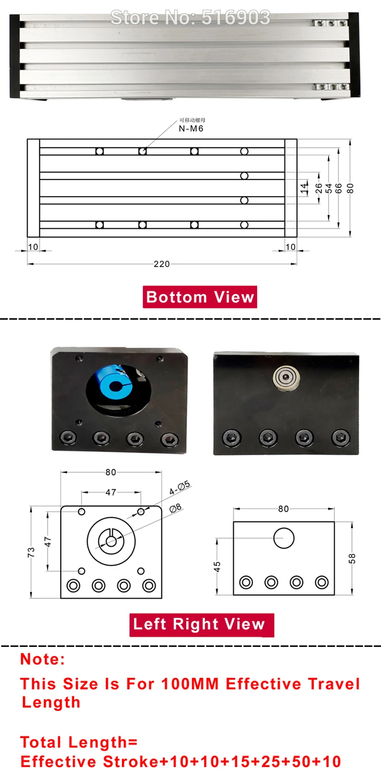 Description Picture 6 of itemFree Shipping 50-1000MM Effective Stroke SFU1204 1605 1610 Ballscrew 12 16 Linear Guide Motion Module Rail Table CNC 3D Printer