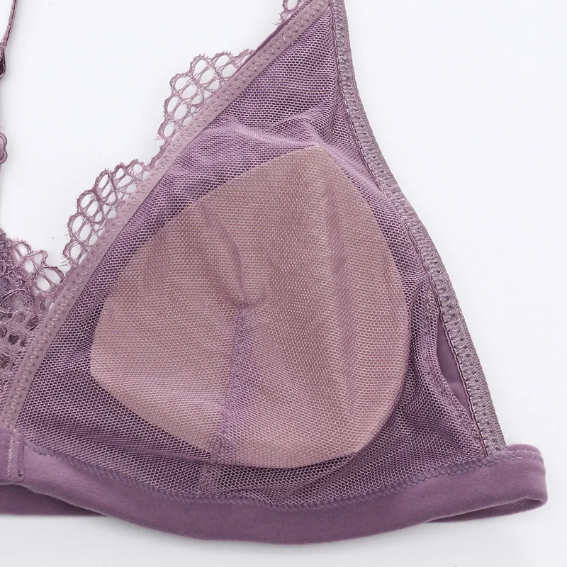 Спереди застежка набор бюстгальтеров французский Bralette Y линии ремни треугольник чашки сетки внутренняя без подкладки окуня провода дышащая