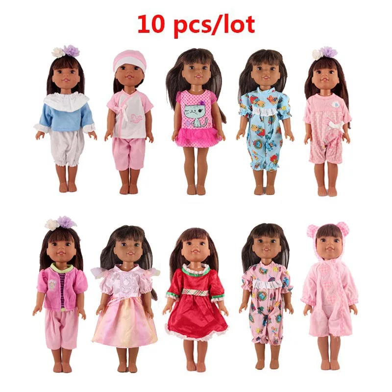 10 pcs outfits 2 Одежда для кукол, подходит для 14,5 Дюймов, американские кукольные аксессуары, 10 шт./партия, разные наряды, платья для 36 см, американская кукла для девочек - Цвет: 10 pcs outfits 2