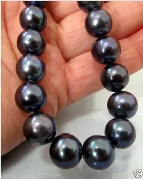 

PERFECT 10-11MM TAHITIAN AAA+ NATURAL BLACK PEARL NECKLACE 925silver GOLD