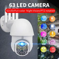 Câmera de vigilância sem fio 1080p wifi ptz ip dome câmera 63 luzes led two way voz comunicação de segurança em casa filmadoras