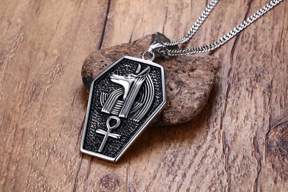 Mens Necklaces Stainless Steel Mystical Egypt Coffin Amulet Anubis Ankh Pendant Necklace Vintage Collares Collier colar Men Jewelry Accessories 16