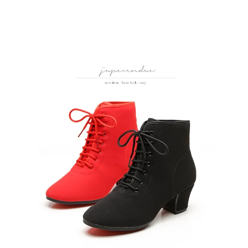 Leather Sole Canvas Latin Dance Shoes Adult Ladies Soft Square Dance Noots Sailor Women Dance Short Boots Sneakers Oxford Shoes