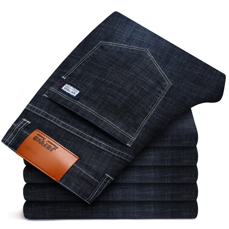 Мужские весенние летние тонкие джинсы для отдыха модные деловые эластичные джинсы Прямые классические мужские синие черные джинсы LY1833