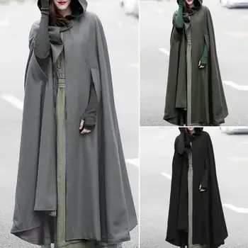 

Womens Solid Color Hooded Button Up Loose Long Cloak Shawl Cape Coat Jacket Casual Slim Standard Nylon/ Polyester/ Spandex Cloak