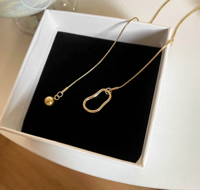 trend Metal ball titanium steel non-fading color pull adjustable necklace for women fashion jewelry