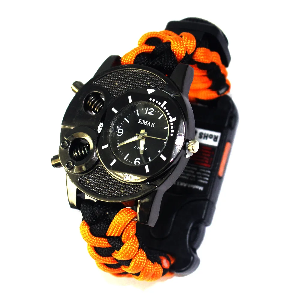 

New Style Outdoor Multi-functional Creative Europe And America Hot Selling Survival Emergency Watch Safe Rope Weaving Thermomete