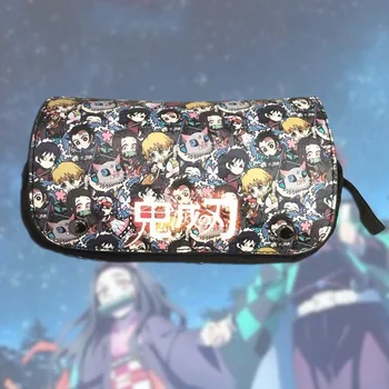 

Anime Demon Slayer: Kimetsu No Yaiba Pencil Case Large Capacity Multi-Functional Double Zipper Canvas Students School Supplies