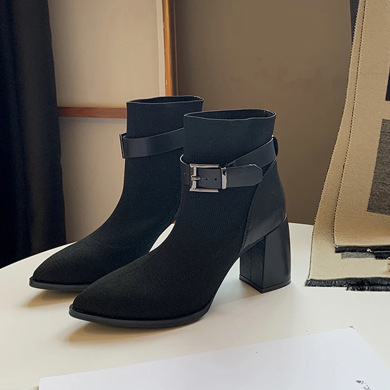 

Pointed Toes Ankle Boots Women Stretch High Heel Sexy Boots Women Fashion Autumn Boots Women 2019 New Elegant Soft Slip On Boots