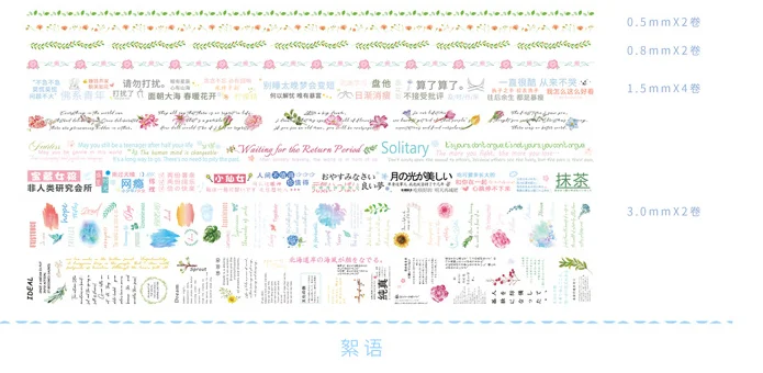 10 rolls/box Cartoon Fruits Flamingo Pets words Decoration Washi Tape DIY Planner Diary Scrapbooking Masking Tape Escolar 1194 - Цвет: 3 words
