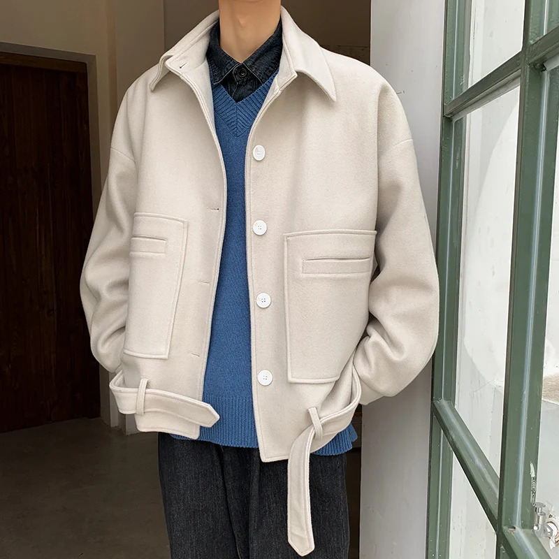 LAPPSTER Для мужчин корейские модные зимние пальто мужское шерстяное пальто черный Harajuku пальто пара черные шерстяные дизайнерская осенняя одежда - Цвет: 292White