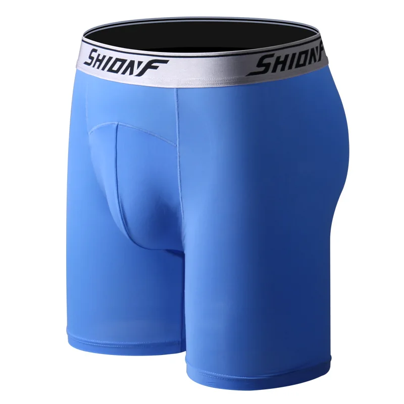 Shionf, 2 шт, прозрачные, опт, высококачественный Молодежный, мужские боксеры, шелк льда, длинные, дышащие, сексуальные, мягкие, боксерские шорты для спорта - Color: 2pcs Blue