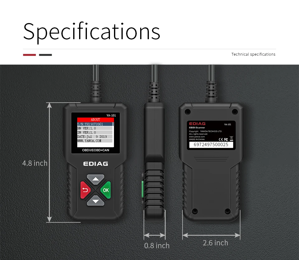 EDIAG YA101 автомобильный OBD2 сканер OBD II/EOBD Авто код ридер автомобильный диагностический инструмент PK CR3001 CR319 AD310 OM123