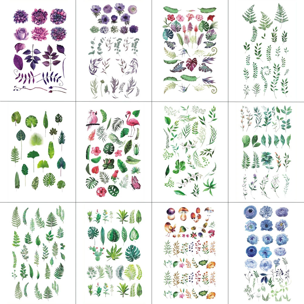 

HXMAN 12 PCS Flower Temporary Tattoo Sticker for Girl Fashion Body Art Adults Waterproof Hand Fake Tatoo 9.8X6cm W12-14