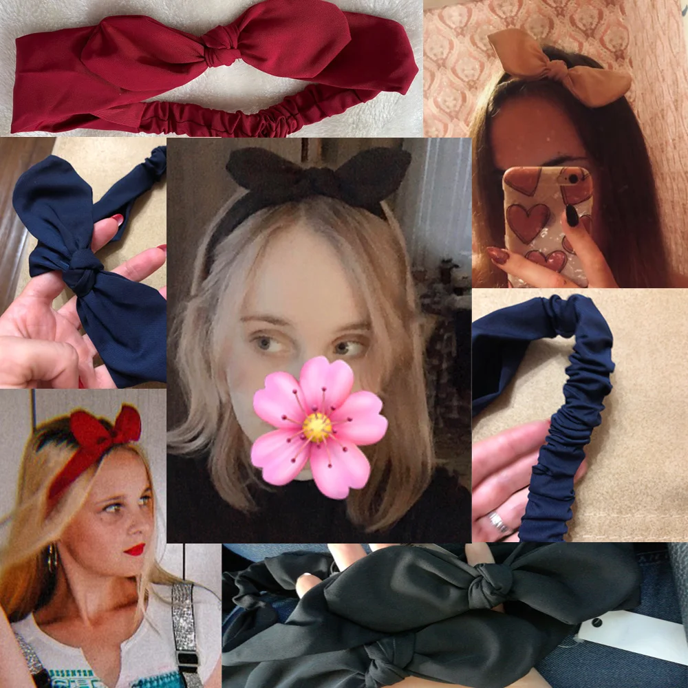 Plain Polyester Bunny Ears Headband For Women Female Elastic Bow Hairband Women's Headwear Hair Accessories повязка на голову