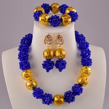 

Royal Blue African Beads Jewelry Set Crystal Beaded Nigerian Necklaces Wedding Jewelry Sets