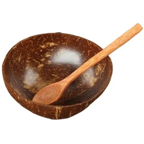 Bowl and Spoon Натуральная миска из скорлупы кокоса ложка ремесло фрукты салат лапша, рис Контейнер Чаша хранения еды деревянная посуда украшения - Цвет: Bowl and Spoon