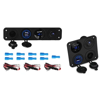 

1 Pcs Dual USB Car Charger Cigarette Lighter Socket Voltmeter Switch 4 Hole & 1 Pcs 4 Hole Dual USB Car Charger Voltmeter Cigare