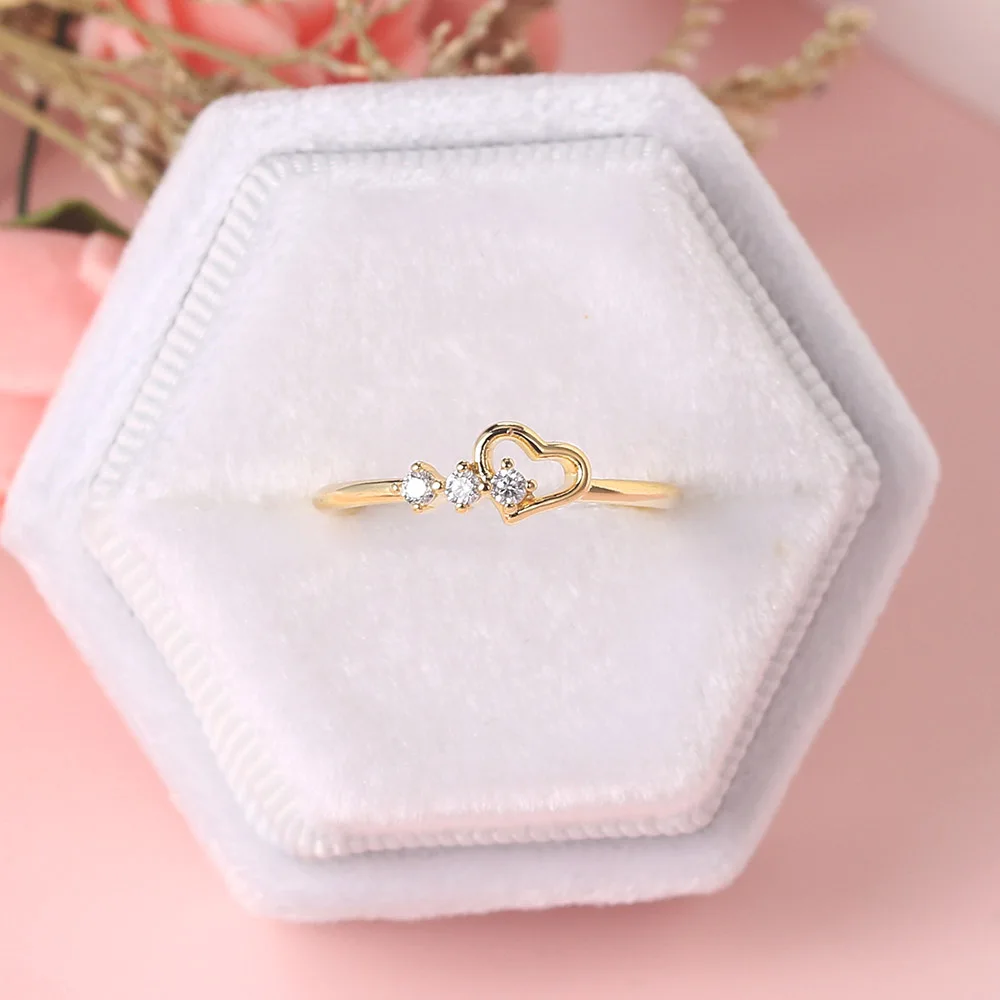 Ring For Women Jewellry Simple Cute Love Heart CZ Rose Gold Color Wedding Bride Gift