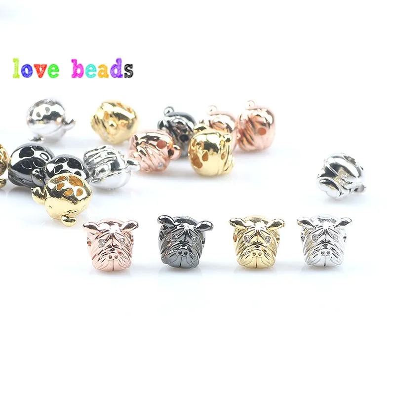 High Quality CZ Spacer Beads Brass Micro Pave Cubic Zirconia Bulldog for Charms Bracelet DIY Jewelry Making 3pcs/lot | Украшения и