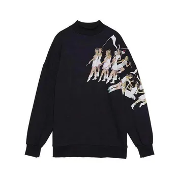 

XUXI Autumn 2019 New Women Sweatshirt Lady O-Neck Character Printing Black Clothes Coat Streetwear Ropa Mujer FZ0191