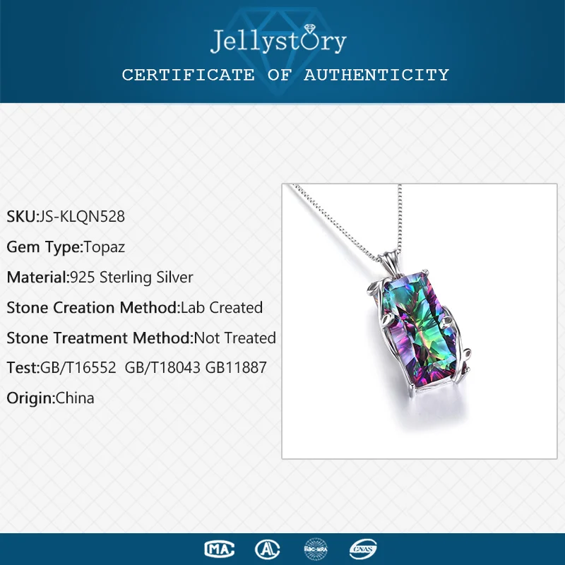 Jellystory Silver 925 Jewelry Necklace with Rectangle Topaz Gemstones Pendants for Women Wedding Engagement Party Gift