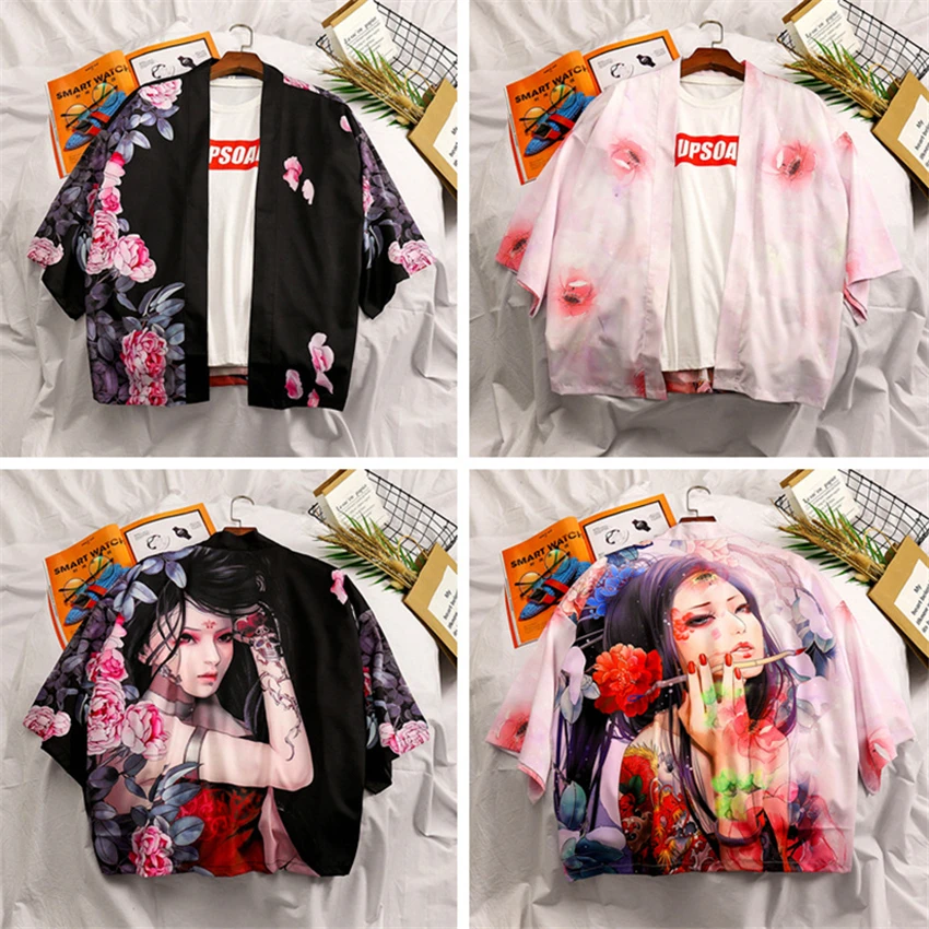 12Color New Japanese Fashion Style Kimono for Adult Traditional Haori Clothing Print Chinese Dragon Thin Samurai Men Women Robes
