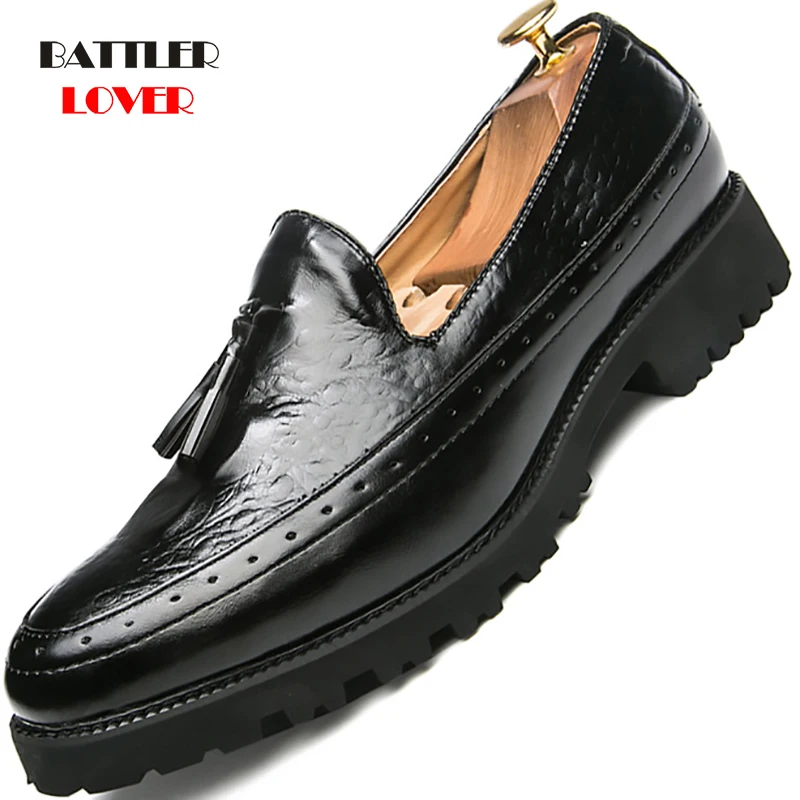 Men Fashion Shoes Tassel Dress Footwear Designer Snake Skin Platform Oxford Shoes Luxury Brand Italian Formal Leather for Male