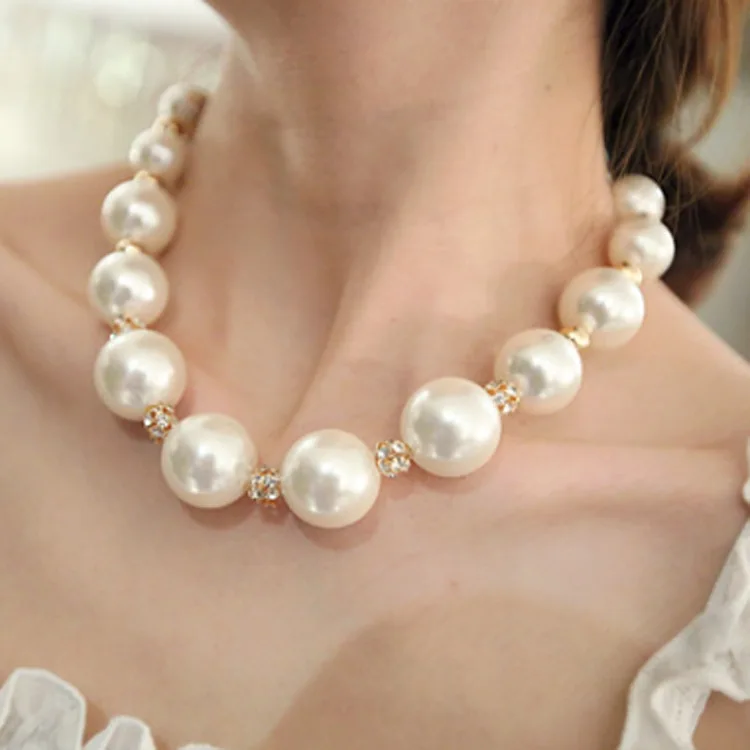 Korean Classic Pearl Necklace round imitation pearl hand-drilled Ball Necklace Chain for women