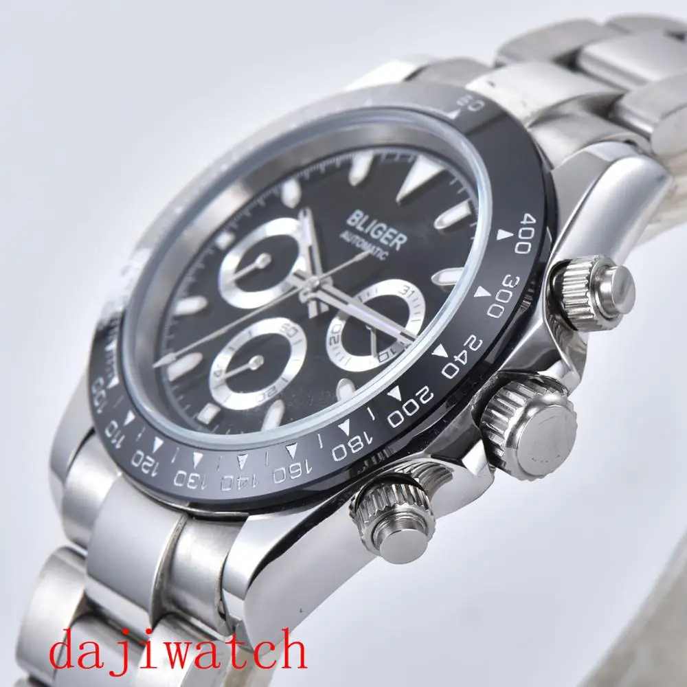 BLIGER39mm Топ бренд высокого качества Механические Мужские часы с функцией даты стекло автоматическое движение Мужчины