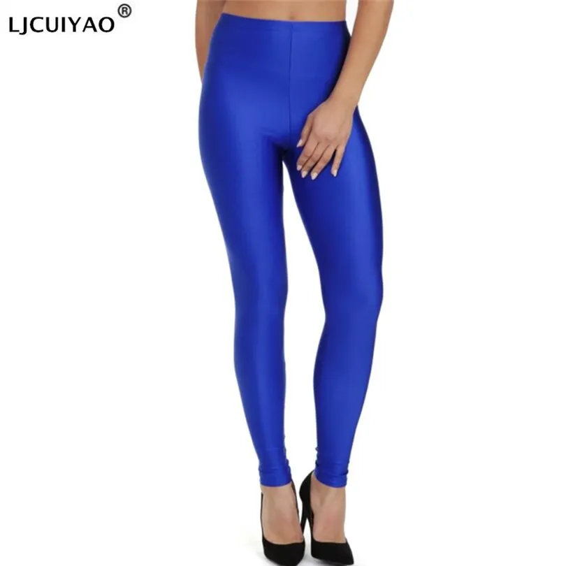 

LJCUIYAO Women Solid Color Fluorescent Shiny Pant Leggings Large Size Spandex Shinny Elasticity Casual Trousers For Girl Legging