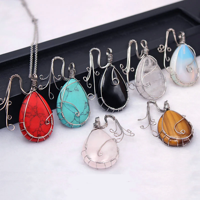 Винтажные капли натуральные драгоценные камни заживляющий кристалл ожерелье из