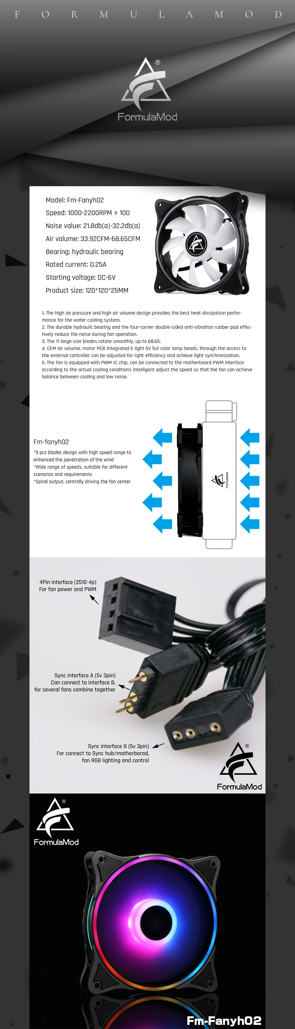 FormulaMod Fm-Fanyh02 120 мм PWM Fan 5v 3Pin RGB многоцелевой радиатор гидравлический подшипник 9 больших размеров лезвия