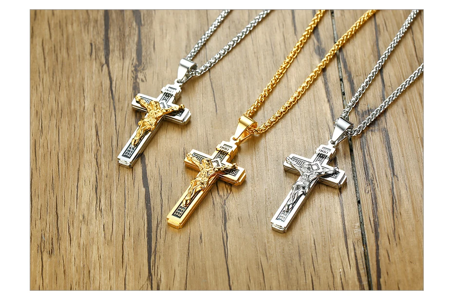Vnox крест с надписью INRI кулон ожерелья для мужчин нержавеющая сталь Иисуса молитва мужской христианский воротник счастливый аксессуар