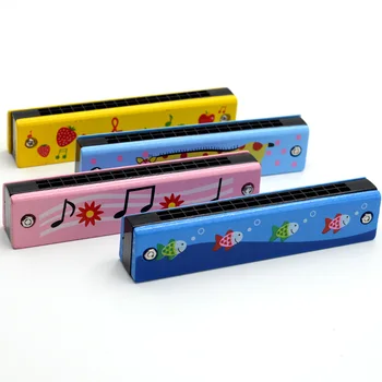 

Wooden Harmonica for Children Toys Musical Instruments 16 Holes Double-Row Blow Cartoon Color Woodwind Mouth Harmonica Melodica