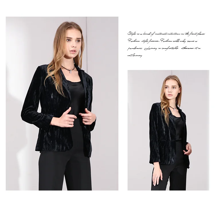 Осень-зима, Новое поступление, костюмы с одной пуговицей, стильные и простые синие бархатные тонкие маленькие блейзеры для женщин 1W19180