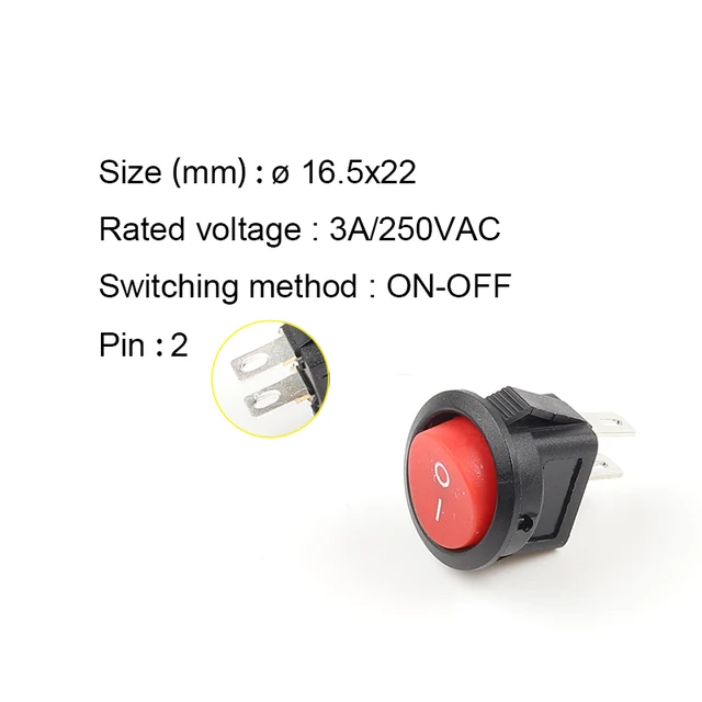 5pcs KCD1-105 Diameter Small Round Boat Rocker Switches Black Mini Round Black White Red 2 Pin ON-OFF Rocker Switch 2Pin Red Black