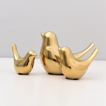 

3-piece Set of Creative Cute Ceramic Golden Bird Statue Decoration Modern Animal Decoration Home Table Decoration Accessories