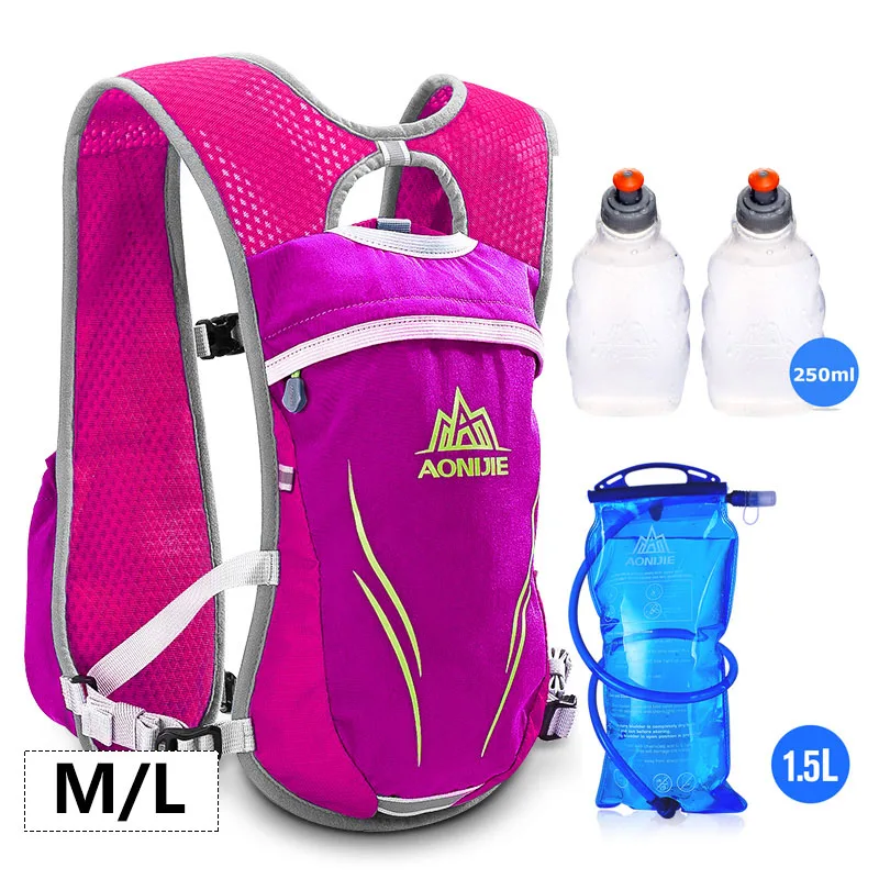AONIJIE Marathon гидратационный пакет 5.5L наружные сумки походный рюкзак для бега жилет велосипедный Рюкзак w/бутылка для воды водный Пузырь - Цвет: Rose Set