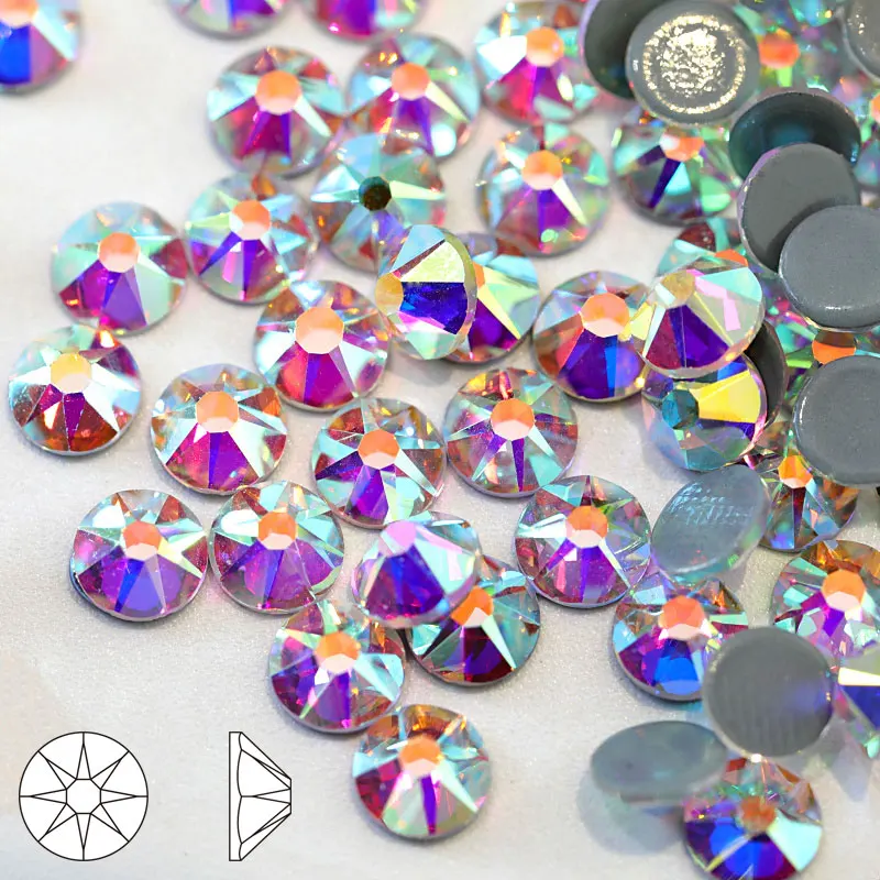 

Big and Small Cuts Crystal AB Hot-fix Rhinestone ss16, ss20 and ss30 Size Crystal material Iron On Rhinestone for Garments