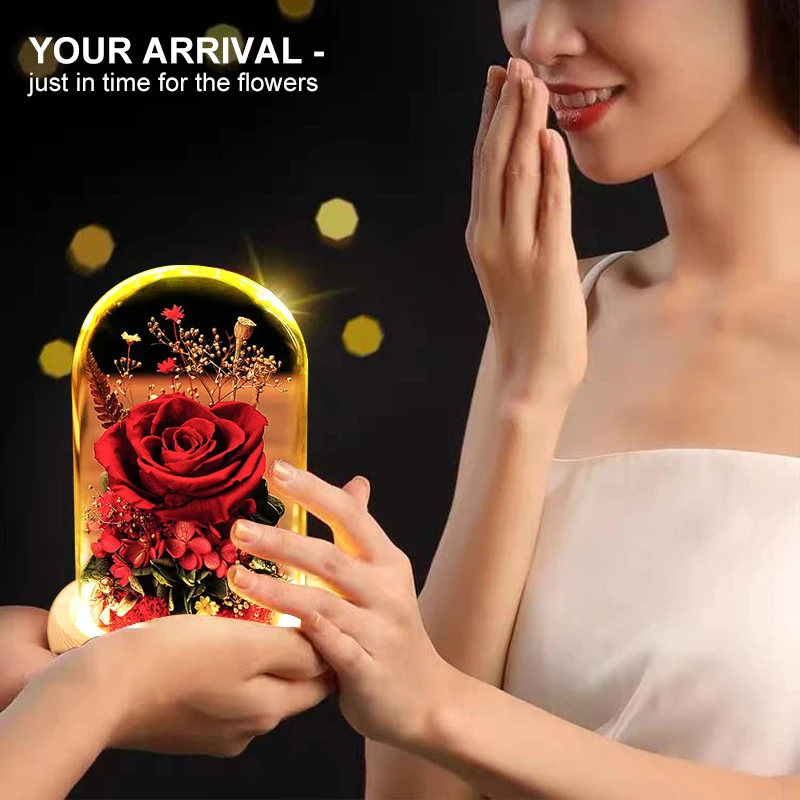 

Night Light Eternal Flower Glass Cover Rose Flower With LED Light Birthday Mother's Valentine's Day Gift Home Decor Ornaments