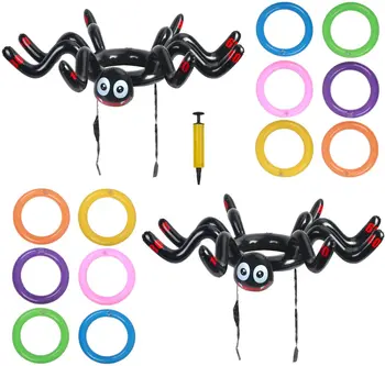 

METABLE Halloween Spider Hat 10Pcs Inflatable Ring Toss Prop with 60Pcs Rings for Kids Family Festival Themed Party