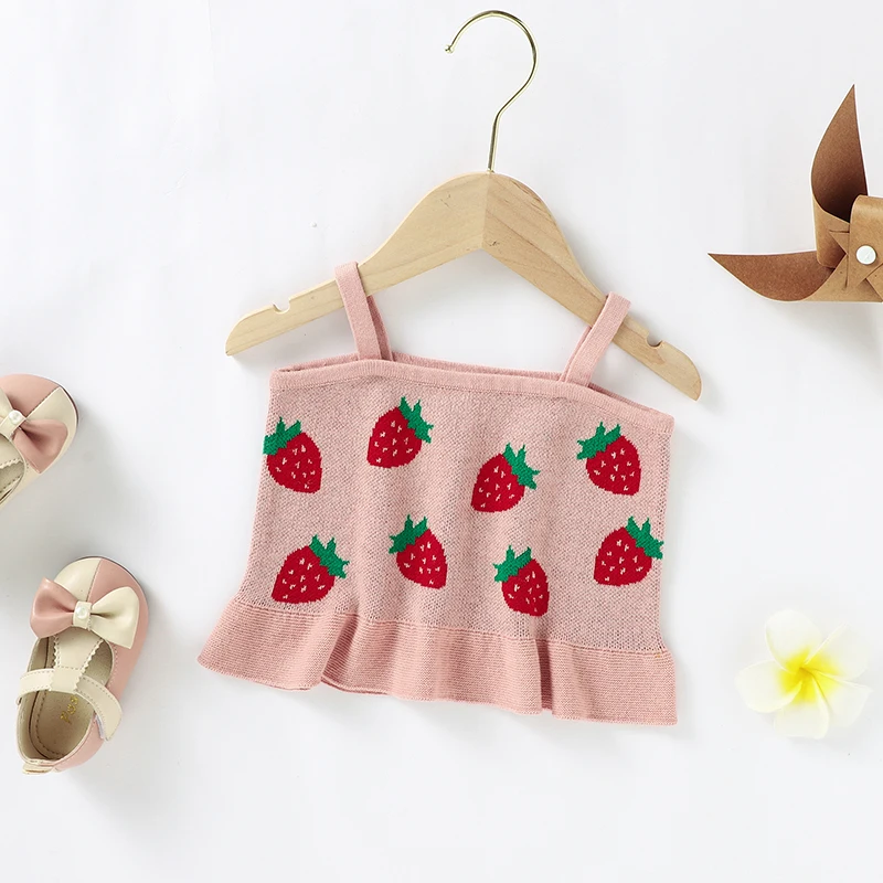 Baby Camisole Knitted Newborn Girl Suspenders Top Fashion Ruffler Cute Strawberry Infant Toddler Sling Clothes Summer Sleeveless